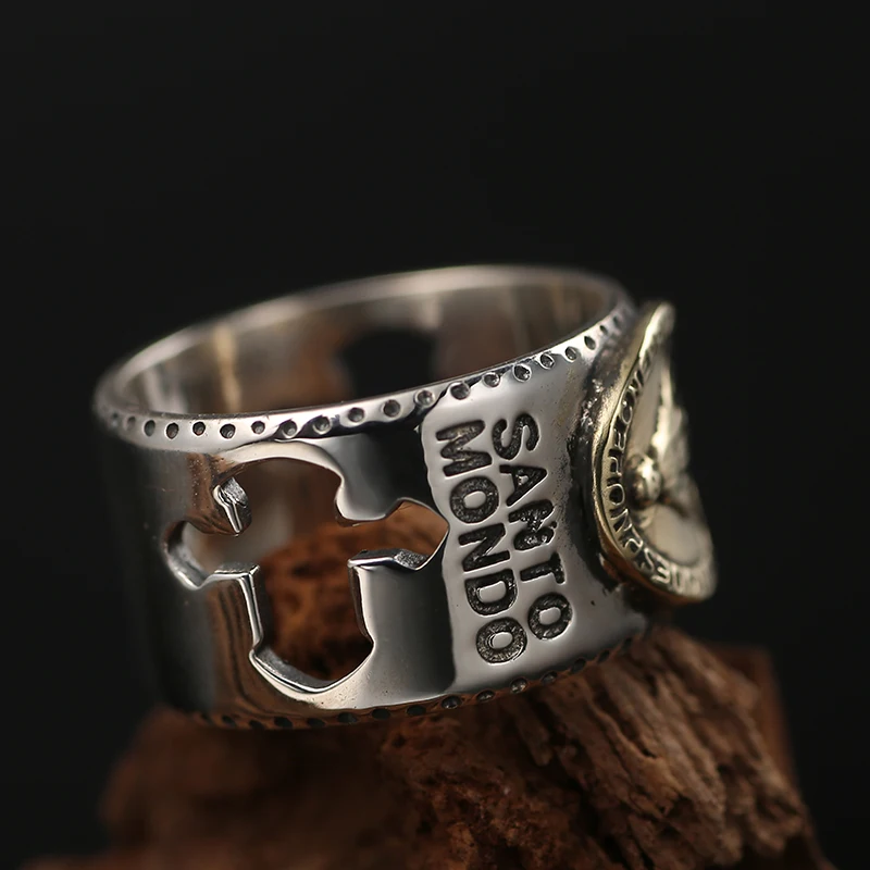 Thai silver Europe and the United States men BanZhi 925 silver gold Notre Dame blessing of the Lord Jesus Christ, the bible ring