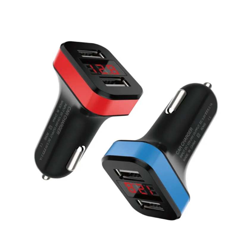 جديد وصول البسيطة 2usb شاحن سيارة مع العرض الحالي و الجهد مع العرض الرقمي