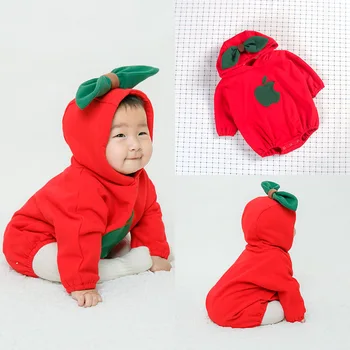 

New Arrival Baby Girls Spring Clothing Fashion Fruit Style Hooded Bodysuits Baby Outgoing Long Sleeved Soft Wear Crawl Bodysuits