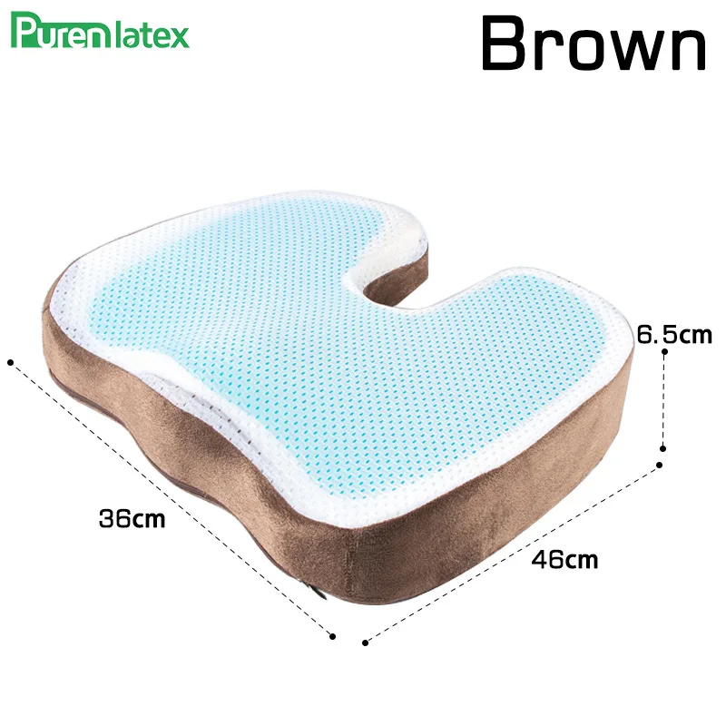 PurenLatex 46*36 U Shape Silicone Gel Cushion Memory Foam Pillow Coccyx Protect Slow Rebound Summer Cool Chair Cushion Seat Mat 