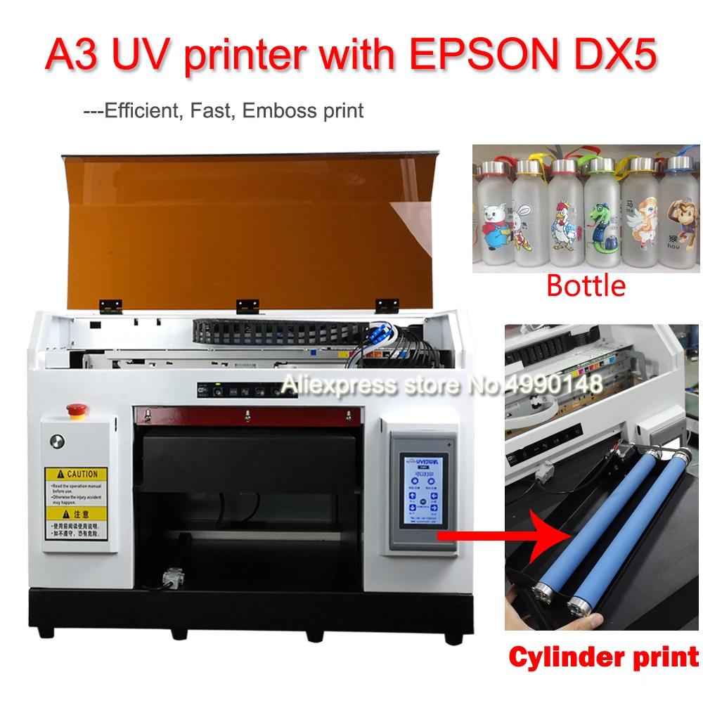 

A3 UV Printer & Epson DX5 Printed Head for Cylindrical 3D Rotation Embossed print phone case, wood, T-shirt Print factory