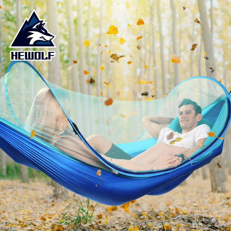 Hewolf outdoor single double parachute cloth hammock leisure outdoor picnic meal swing camping anti-mosquito hammock