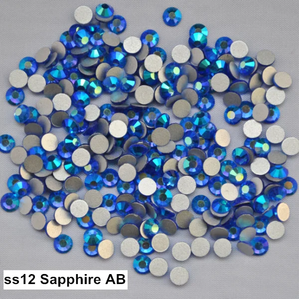 

Free Shipping! 1440pcs/Lot, ss12 (3.0-3.2mm) Sapphire AB Flat Back Nail Art Glue On Non Hotfix Rhinestones