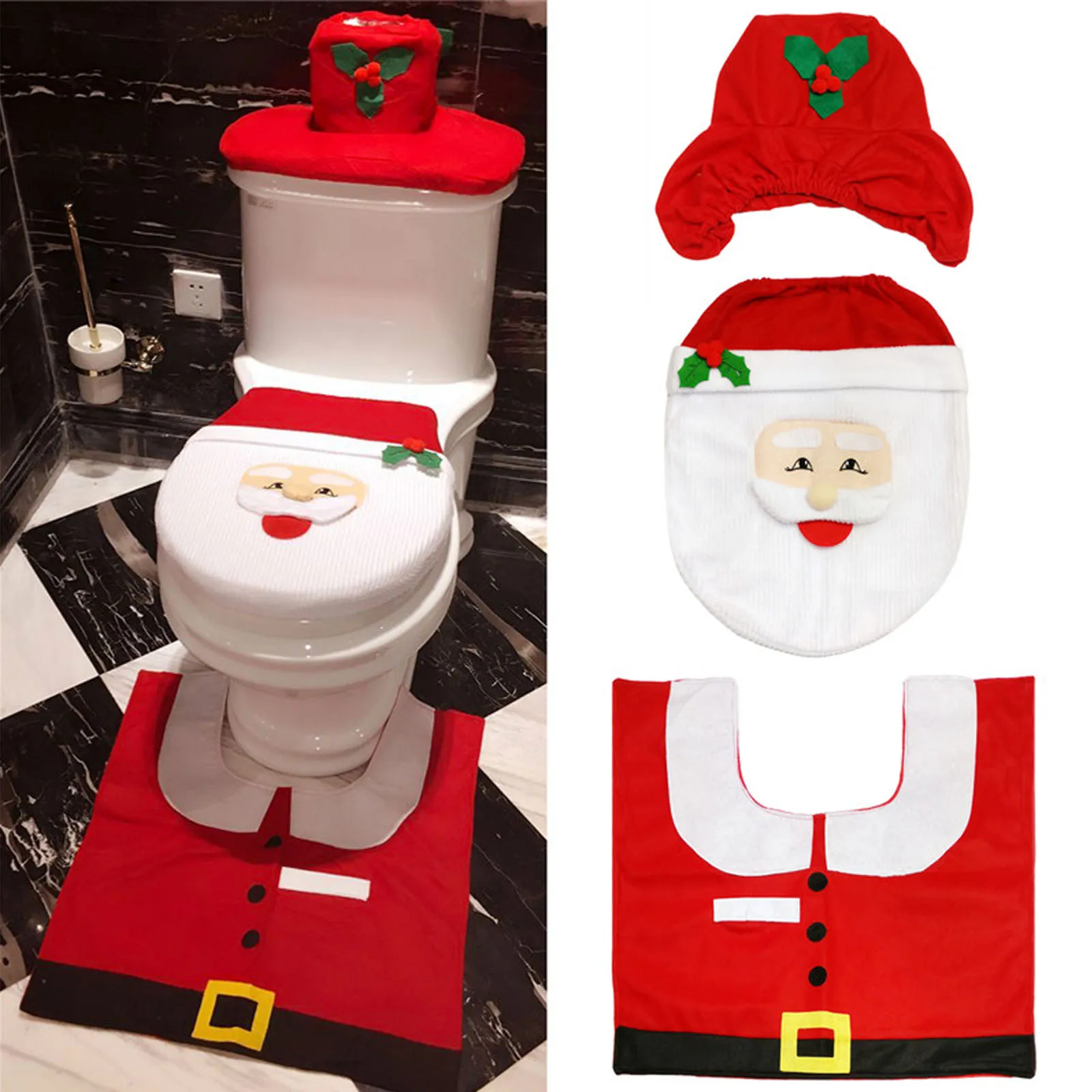 Santa Claus toilet Cover Christmas home Bathroom DIY decoration home textile Christmas Toilet