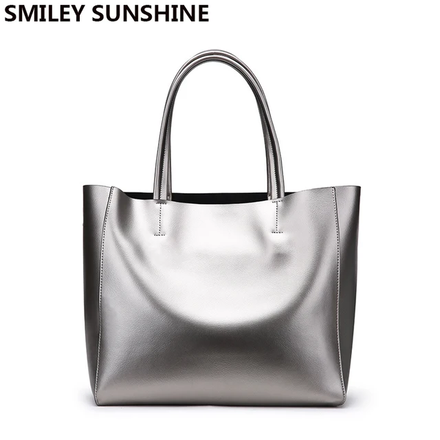 Smiley Sunshine Silver Genuine Leather Women Bags Luxury Brand Smiley Sunshine Silver Genuine Leather Women Bags Luxury Brand Las Shoulder Female Tote Handbags