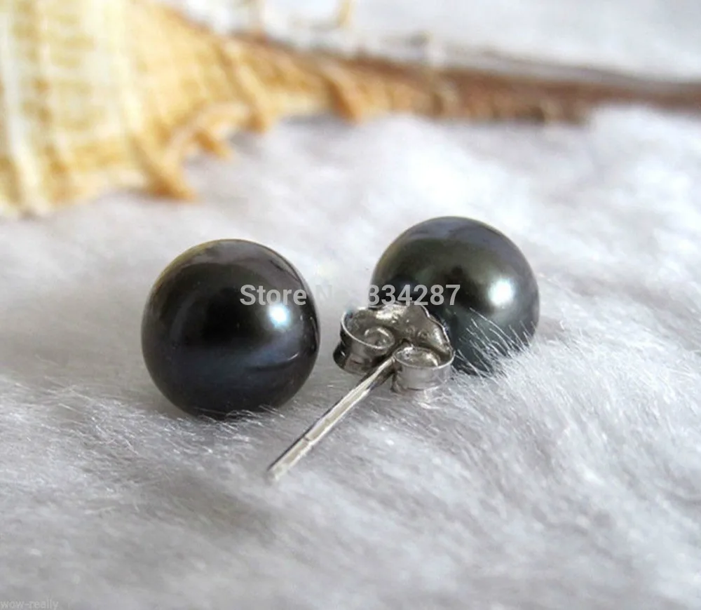 

New Lady's 7-8mm Black Freshwater Pearl Silver Stud Earring Eardrop
