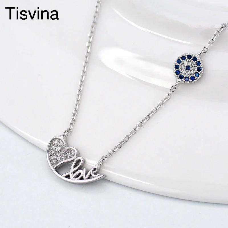 Tisvina 2018 новое ожерелье с подвеской со сглаза любовь для женщин 925 серебро турецкий