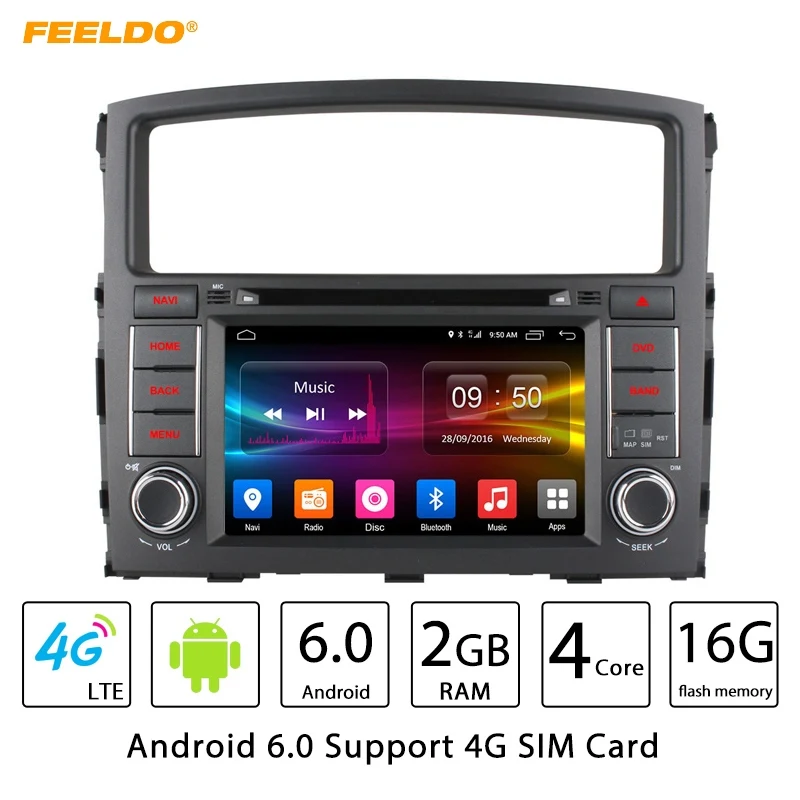 Sale FEELDO 7" Android 6.0 (64bit) DDR3 2G/16G/4G LTE Car DVD GPS Radio Head Unit For Mitsubishi Pajero/Montero/Shogun V97/V93 #1682 0