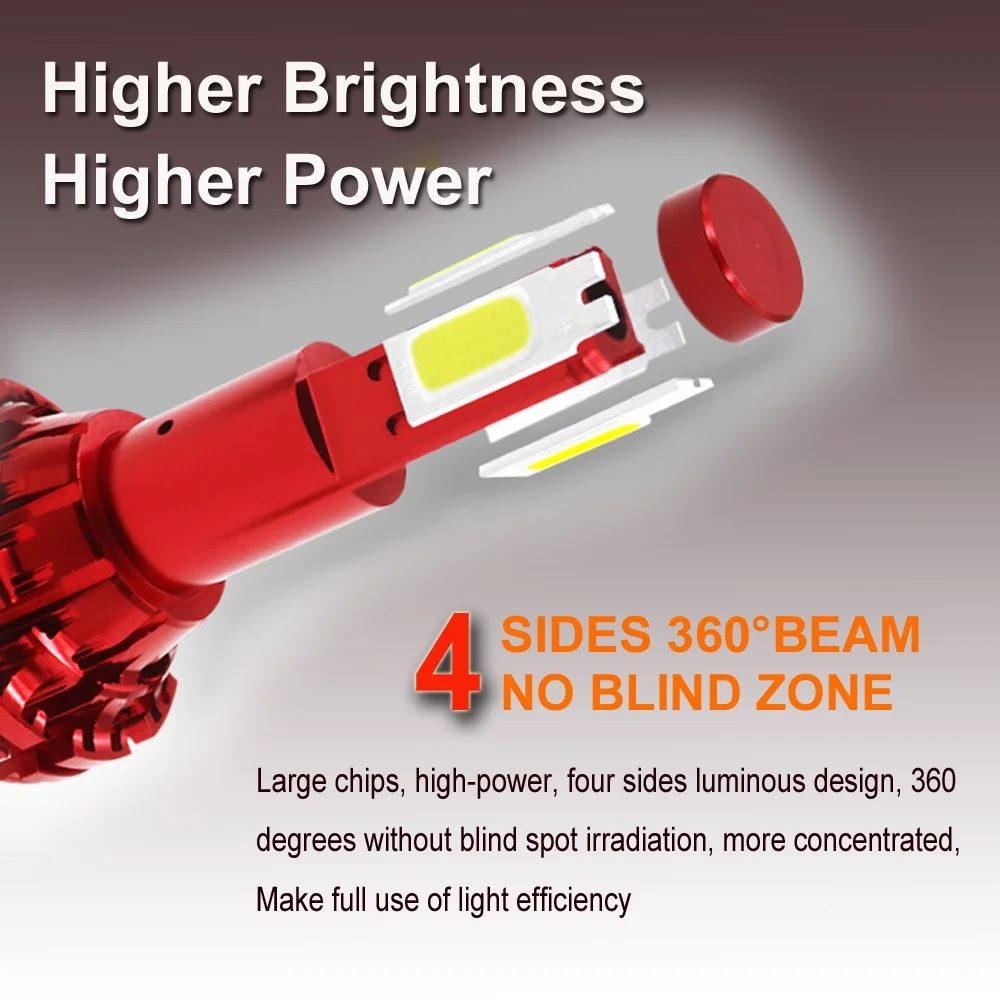 LED Headlight Kit 120W Super Bright 4-Sides White H4/HB2/9003 11/8/9 H13 9004/HB1 9005/HB3 9006/HB4 9007/HB5 H16 5202 Car Bulb