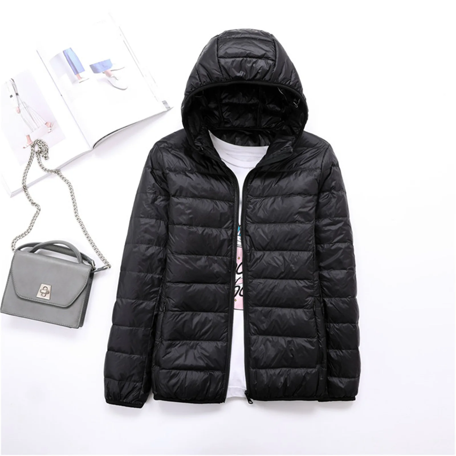 full sleeve Ultralight Short Coat femme hooded clothes 2019 Winter