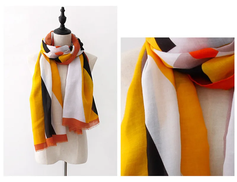 Весенне-осенний кашемировый тонкий шарф с принтом женские Геометрические узоры драпированы в длинном контрастном цвете модные шарфы