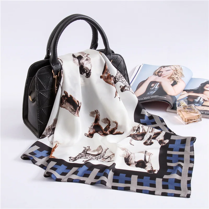 

Women's Square Silk Scarf Fashion Summer Shawls and Wraps Female Print Small Office Scarf Foulard Headband Handkerchief 70*70CM