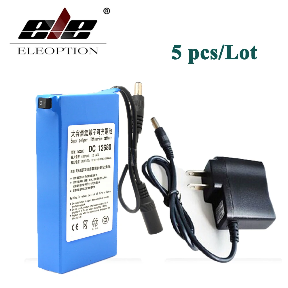 ELEOPTION 5PCS High Quality 6800mAh 12V 500 Times Rechargeable Battery DC12680 With Plug for CCTV recorder LED light camera | Электроника