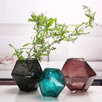 

European Glass Vase Antique Geometric Flower Pot Creative Terrarium Desk Furnishing Crafts Weddings Home Decoration Accessories