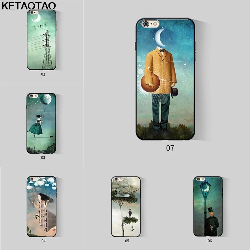 Женские чехлы для телефонов KETAOTAO surrealist art graphics moon iPhone 4 5C 5S 6S 7 8 Plus X прозрачные