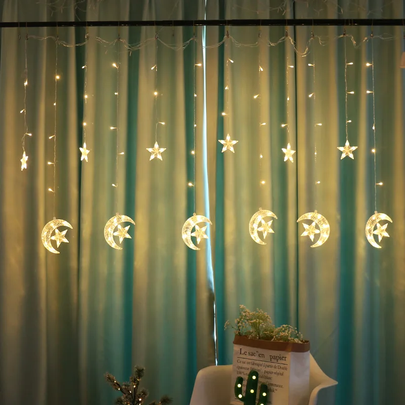 Светодиодный Рождественский Декор для дома со звездами и луной, светодиодный светильник, гирлянда для занавесок, гирлянда, новогодние вечерние украшения