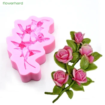 

3D Rose Bouquet Scented Soap Mold Cake Decorating Tools Silicone Mold for Wedding Fondant Cake Mold Rose with Leaves Liquid Mold