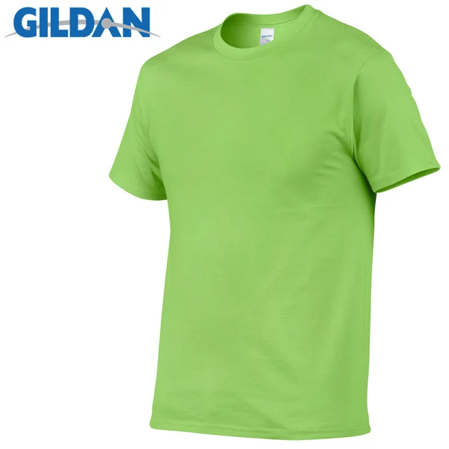 1 PCS Gildan Quality Men's Summer 100% Cotton T-Shirt Men Casual Short Sleeve O-Neck T Shirt Comfortable Solid Tops Tees light green
