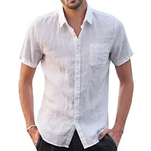 Однотонные повседневные льняные рубашки для мужчин, летние, отложной воротник, короткий рукав,, camisa hombre, топы, блуза на пуговицах, мужская рубашка d90613