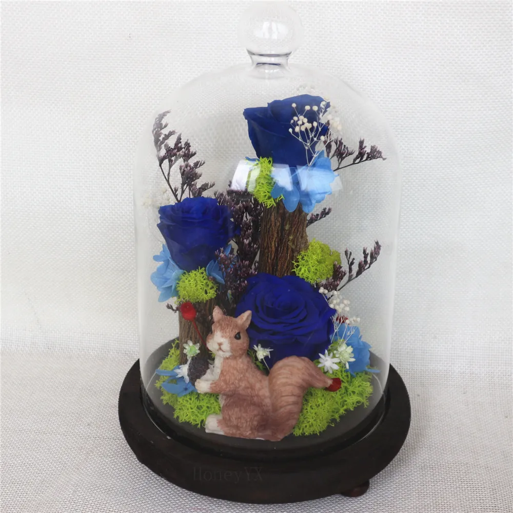 

Artificial Squirrel Preserved Rose Forever Rose Enchanted Flowers In Glass Dome Valentine Day Anniversary Fathers' Day Gift