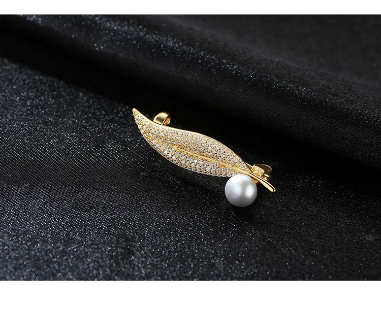 MeibaPJ модный настоящий природный жемчуг лист Золотая брошь S925 Твердые серебряные нагрудники ювелирные украшения для женщин