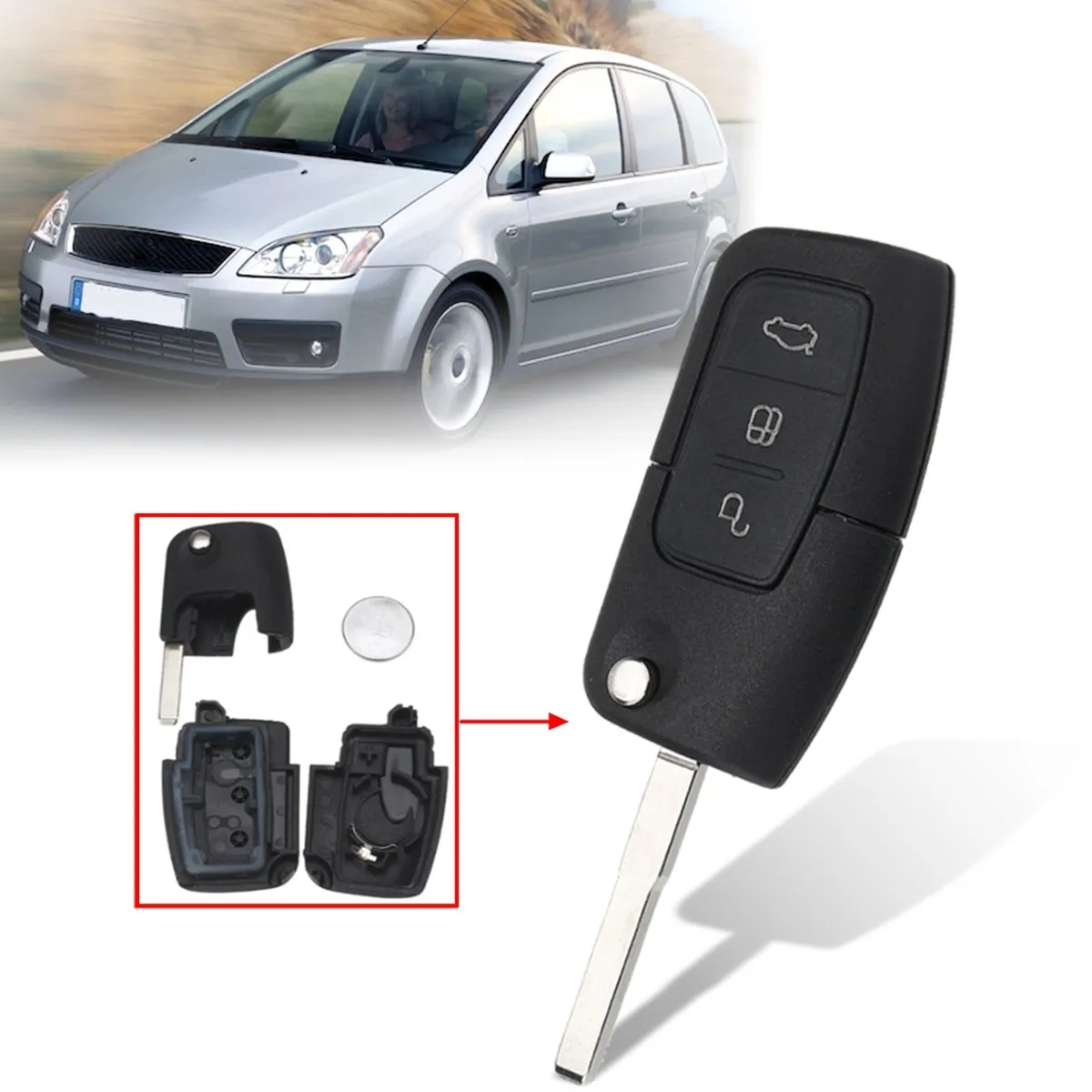 Buy 3 Buttons Remote Key Fob Case Shell With Battery