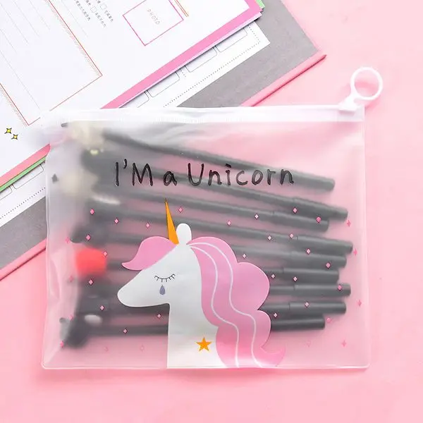 10 шт. гелевая ручка Caneta Kawaii Uniclorn милые ручки для школы Lapices Tinta Stylo Licorne корейский Boligrafo Unicornio дропшиппинг - Цвет: Black unicorn