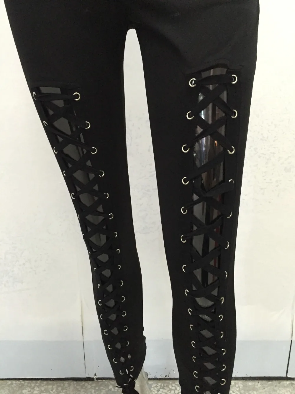 New 2016 Hot Autumn Women High Waist Hollow Out Bandage Leggings Sexy Black Hip Hop Harajuku Skinny Stretched Club Party Legging
