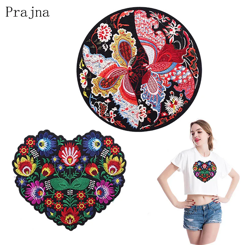 

Prajna Large Flower Patch Iron On Embroidered Patches For Clothing Butterfly Badge Fabric Sewing Patch Sticker Stripe Jacket DIY