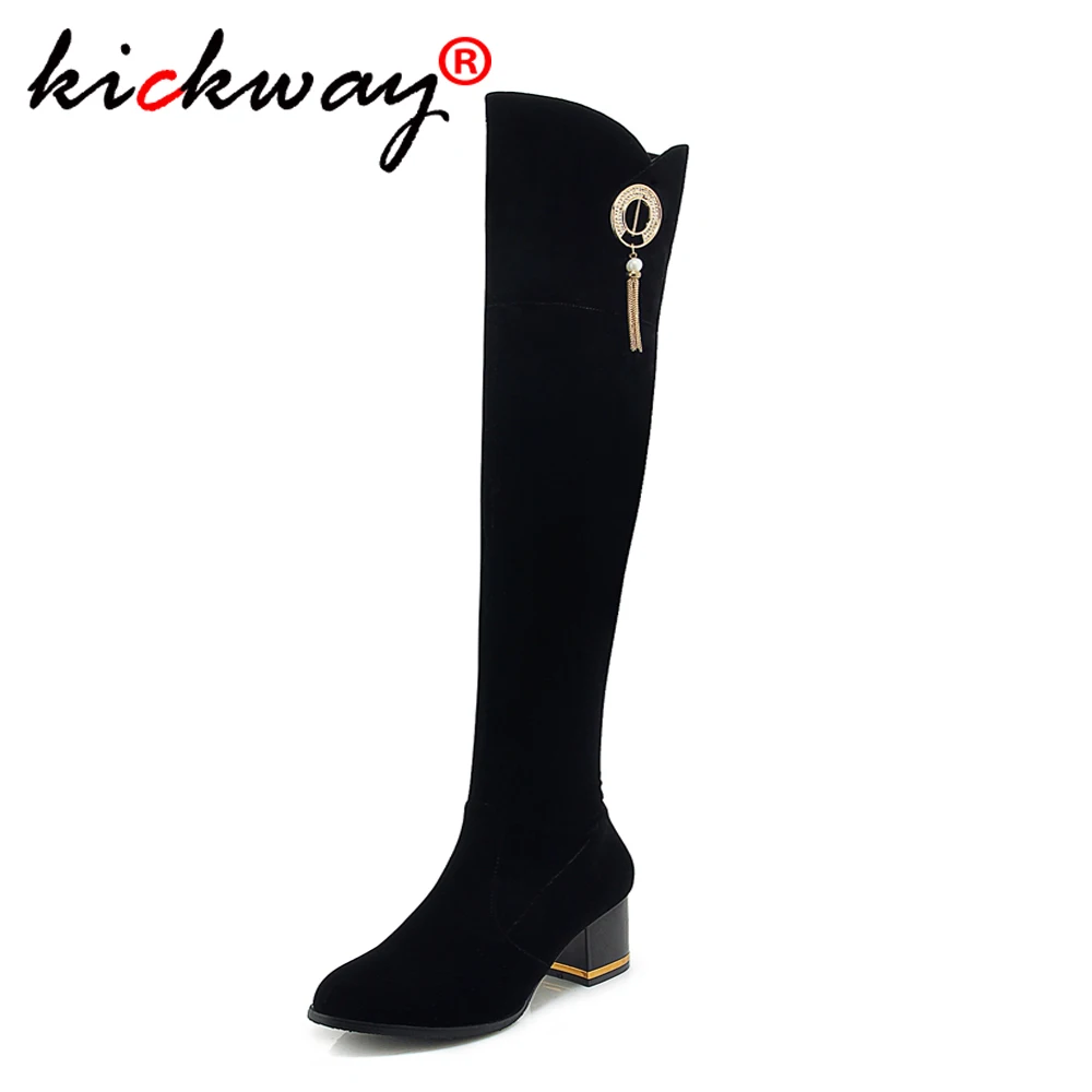 Boots Women Med Heels Black Women Boots Over the Knee Boots Sexy Female Autumn Winter lady Thigh High Boots Plus Size 9 10 43
