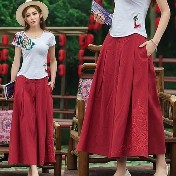 

2018 Women's National Arts style embroidery elastic waist skirts wild WF732