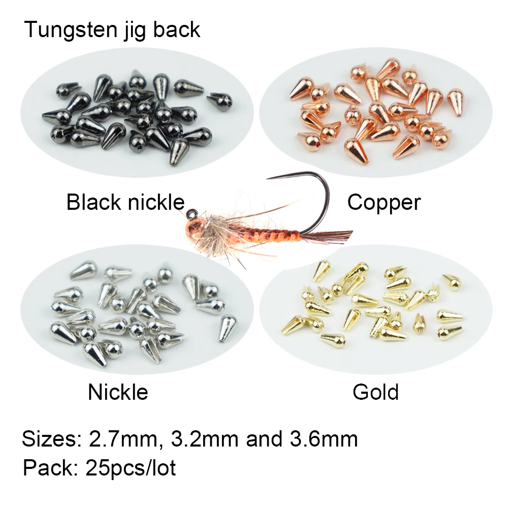 

Aventik 25pcs Fly Fishing Tungsten Jig Back Beads Realistic Fishing Dry Nymph Jig Flies Fish Beads Fly Tying Beads Accessories