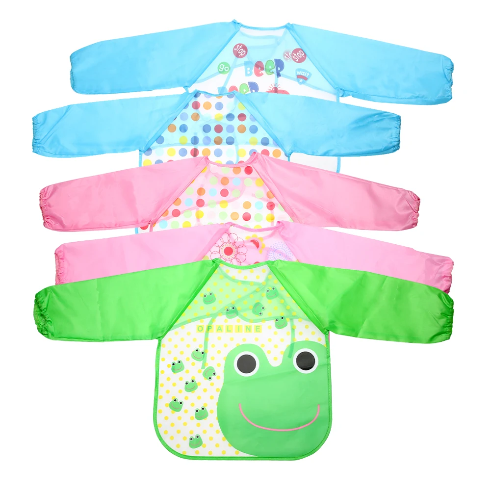 Baby Feeding Bibs Waterproof Smock Bib Cartoon Long Sleeve Toddler Kids