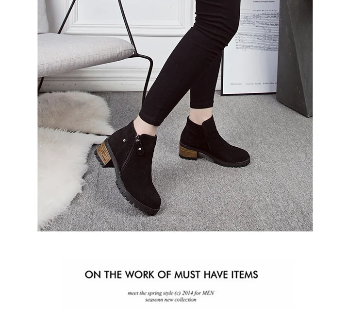 Осенние женские ботильоны женские из ткани флок, меховые теплые женская зимняя обувь блок ботинки на высокой платформе чёрный; коричневый; Botas Mujer