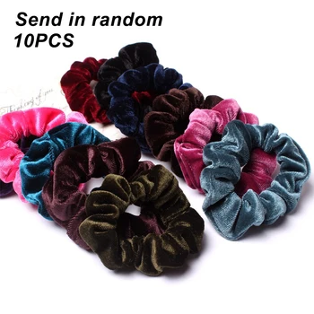 

10pcs Daily Soft Solid Gift Scrunchies Elastic Accessories Travel Artificial Velvet Wide Decoration Hair Ties Women Girls