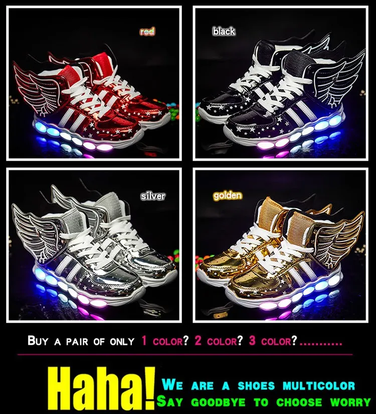 Meninas de Carregamento Crianças Sapatos Luminosa Meninos Usb Esporte Casuais Asa Brilhantes Tênis Luz Led 8 Mamãe e Bebê