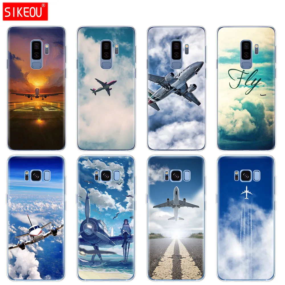 

silicone case for Samsung Galaxy S9 S8 S7 S6 edge S5 S4 S3 PLUS phone cover Aircraft Airplane fly travel cloud Sky