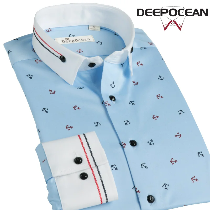 Deepocean модная мужская рубашка с принтом, однотонная хлопковая рубашка, Мужская одежда, Умные повседневные деловые рубашки, Camisa De Hombre
