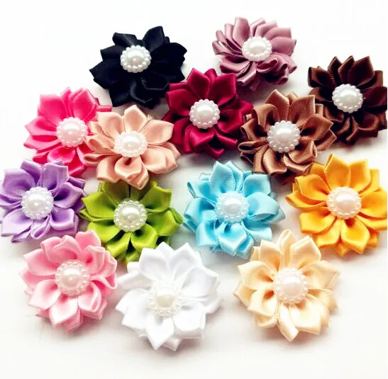 

suoja 35mm 5pcs/pack Satin ribbon flower bows Appliques Craft Wedding Decoration