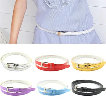 

100cm Candy Color Belts For Women Multicolor Belt Small Thin Pu Leather Belt