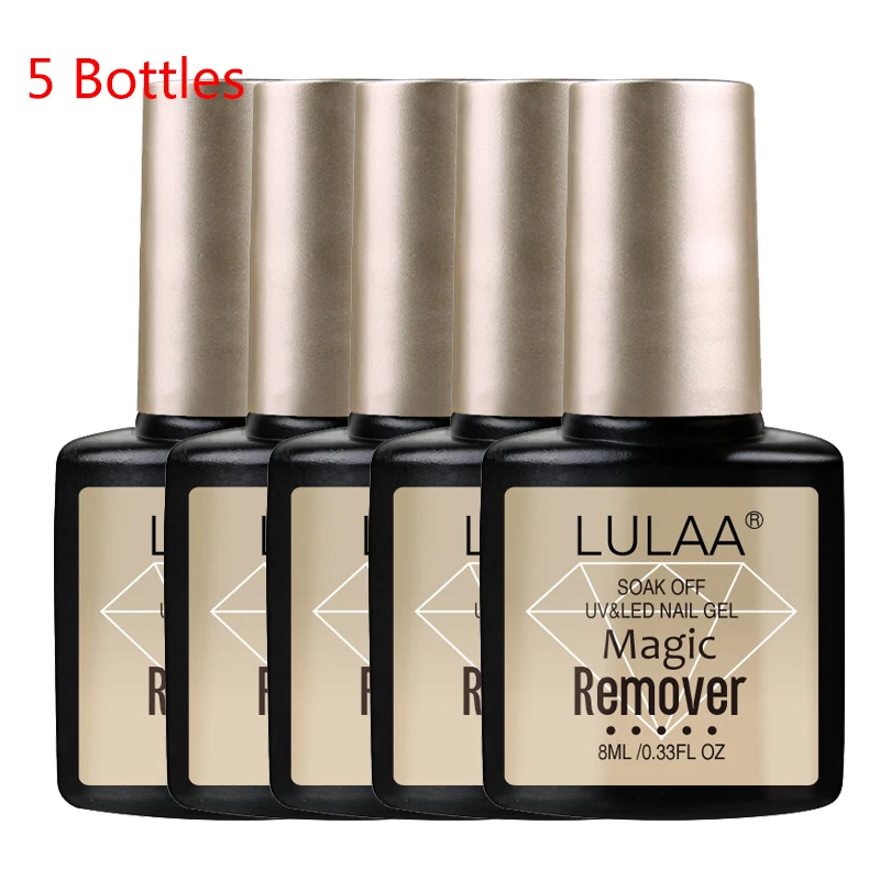 5bottles LULAA 1/2, 5 шт./набор, волшебное средство для снятия гель-лака быстро в течение 2-3 минут замочить от УФ-светодиодный Гель-лак для ногтей, здоровый, Гель-лак для ногтей, жидкость для снятия ногтей - Цвет: 5bottles