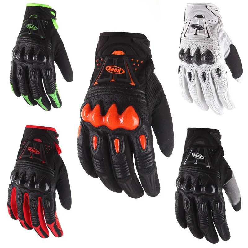

Geniue Leather motorcycle racing gloves top leather Black Green Red Orange white carbon motorbike cycling gloves