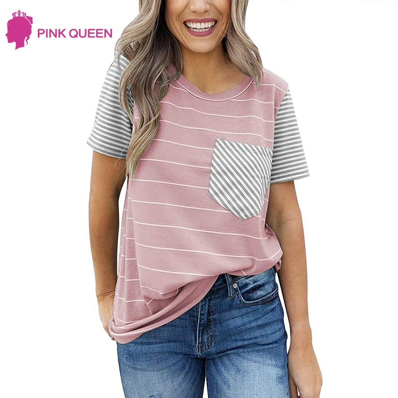 

2019 Vintage Stripped tshirt Clothes for Women Fashion Summer Tops Pocket T-Shirt Streetwear Tee Shirt Femme Haut Femme