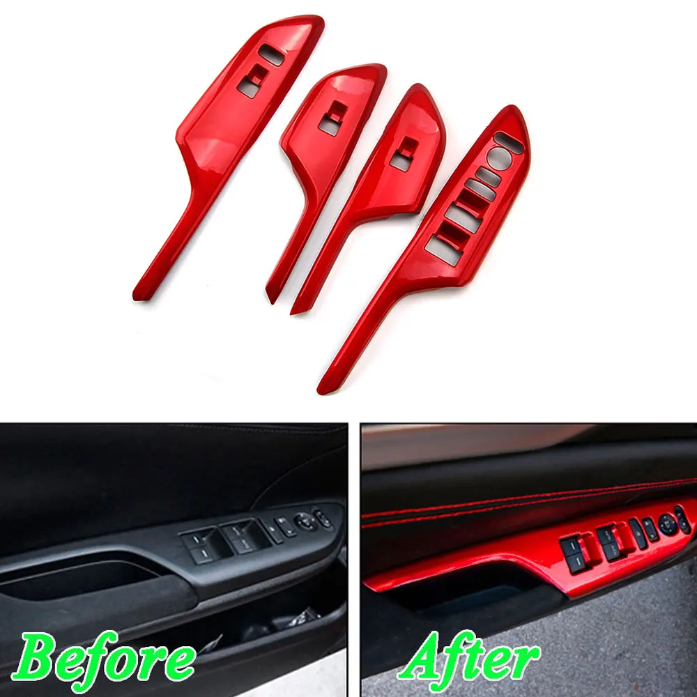 4pcs Red ABSCar Door Armrest Window Lift Button Panel Trim Cover Fit