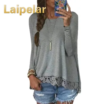 

Laipelar Vetement Femme 2018 Women Long Sleeve Lace Patchwork Blouses Casual Solid O-Neck Harajuku Shirt Ladies Tops Blusa Mujer