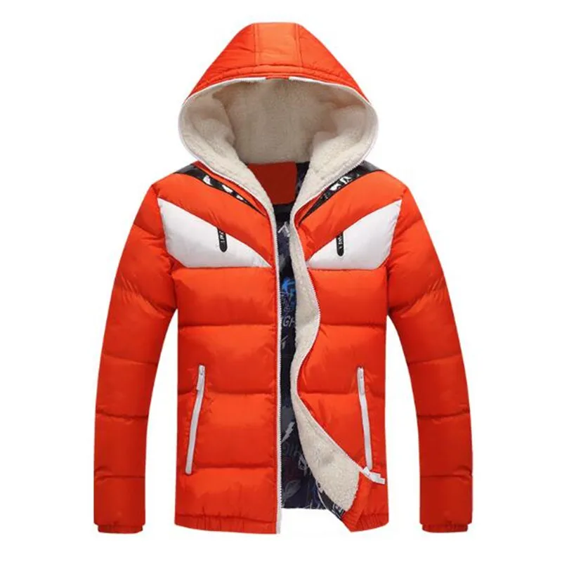 Модный дизайн мужская зимняя куртка с контрастным хлопковым подкладом и большим глазом, пуховое пальто с капюшоном, Veste Homme Hiver - Цвет: Оранжевый