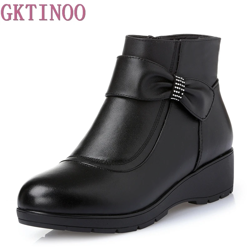 

New Women Genuine Leather Boots Winter Flat Booties Soft Cowhide Women's Shoes Side Zip Ankle Boots Big Size