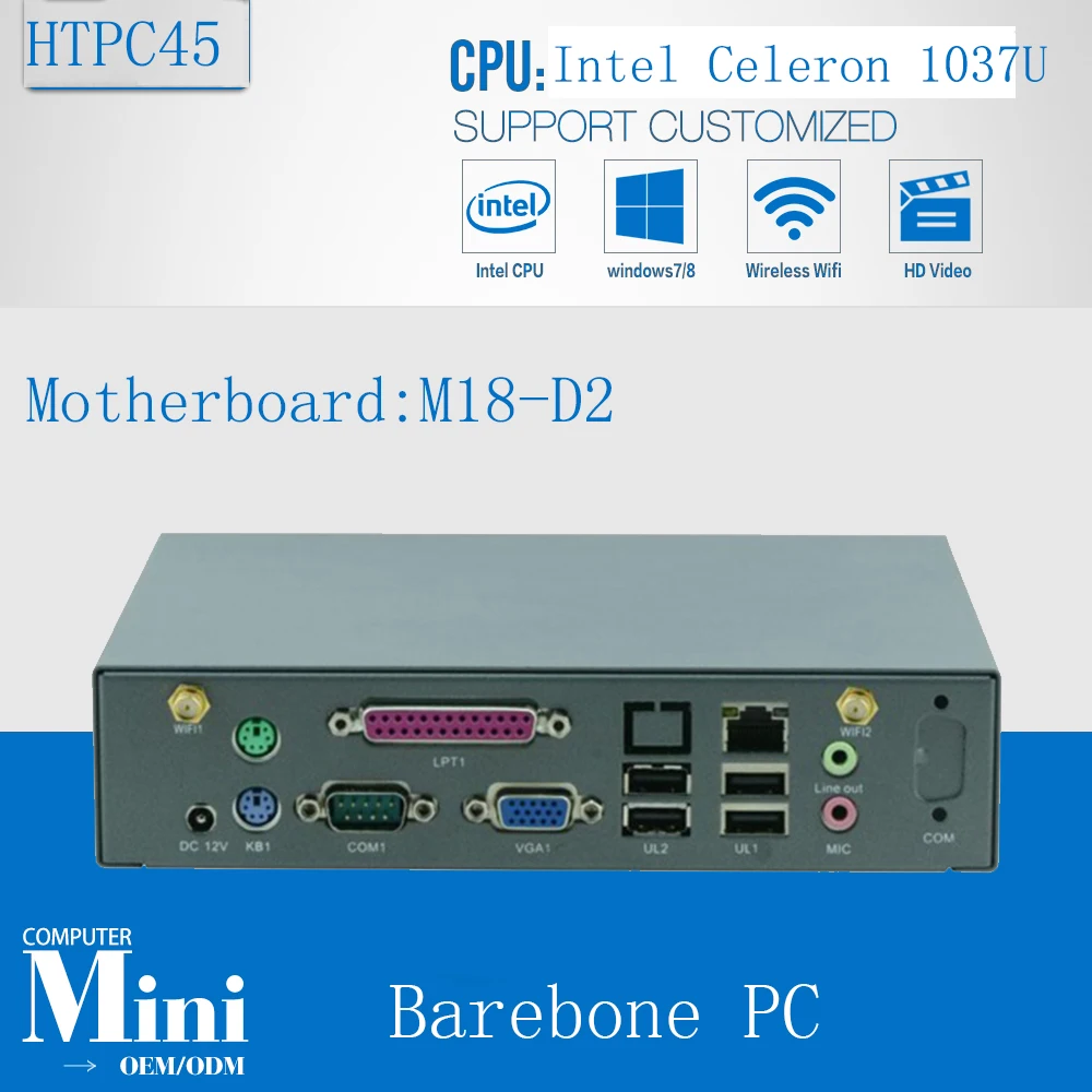  Smallest Win7 HTPC / Thin Client / Mini ITX PC Support ATOM/1037U/Bay Trail series processor  1*VGA/SUPPORTS WIFI/3G Barebone PC 