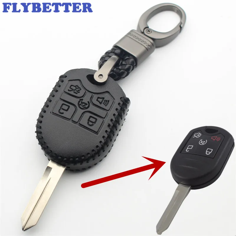 Чехол для ключей FLYBETTER из натуральной кожи с 5 кнопками для Ford Explorer/Edge/Escape/Ranger/E150/F350/F550/E250 L352