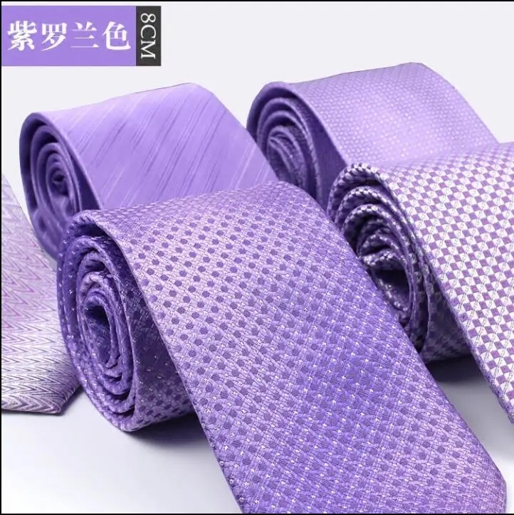 Новые высококачественные свадебные галстуки для мужчин, галстуки для досуга 8 см, чистый цвет, фиолетовый галстук, галстук